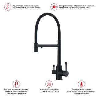 Смеситель для кухни Raglo R81.63.06 с подключением фильтра чёрный